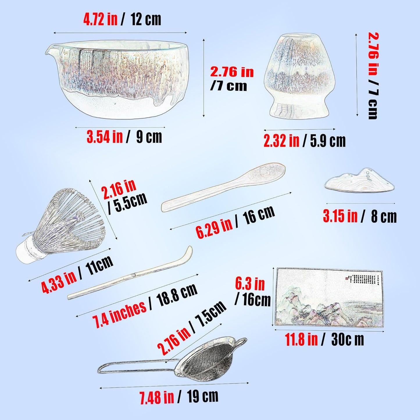 Matcha Whisk Set with Ceramic Bowl - Bamboo Whisk (Chasen), Scoop, Sifter & Holder - Complete Kit for Traditional Matcha Tea - Unique Gifts for Women, Men, Tea Lovers (Luminous-Auric-Sands)