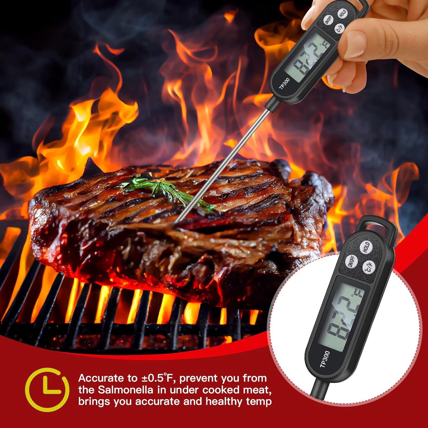 12 Pcs Meat Food Thermometer Food with Probe Water Liquid Instant Read Digital Thermometer Kitchen Cooking Supplies for Cooking BBQ Milk Yogurt (Black)