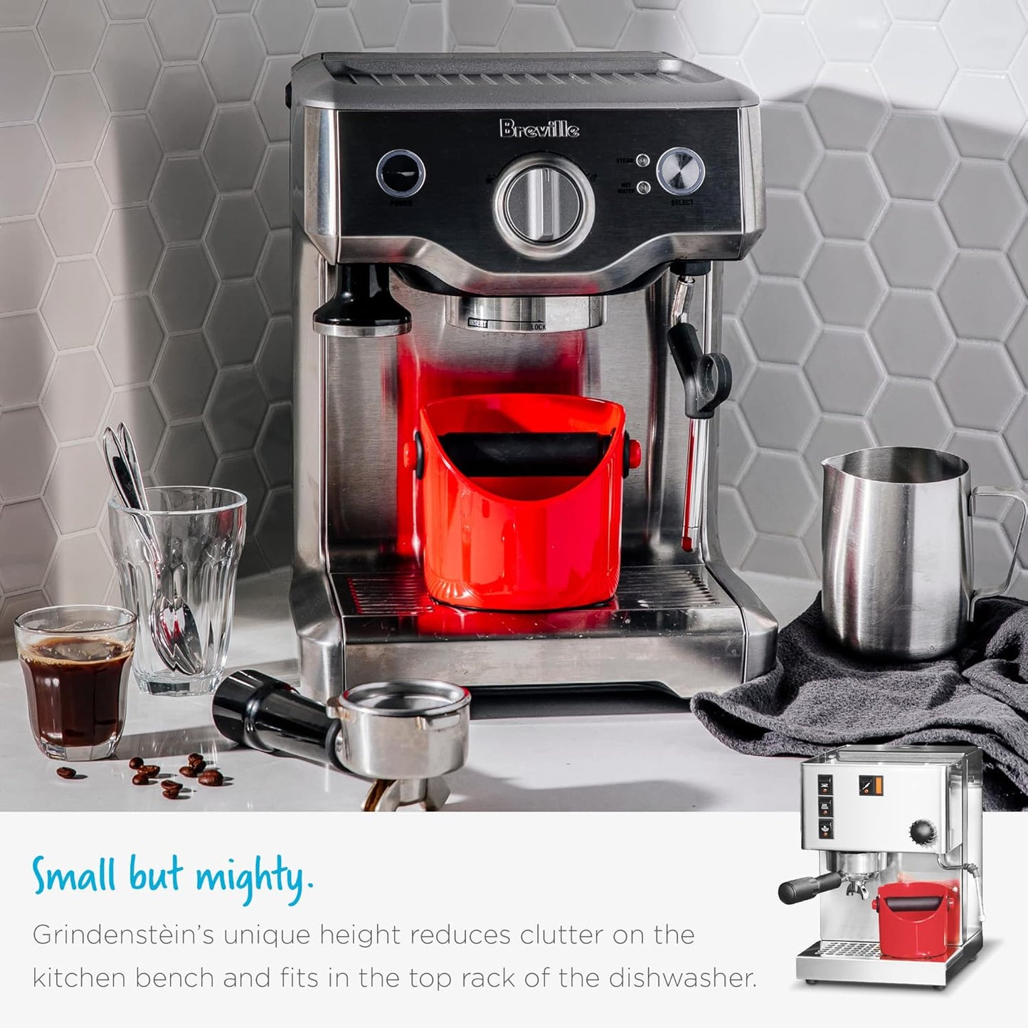 Dreamfarm Grindenstèin Sturdy, Compact, Modern Space-Saving Espresso Coffee Grind Knock Box - Red