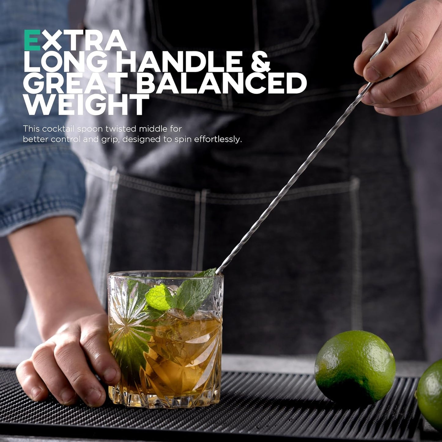 Homestia Bar Spoon Cocktail Mixing Spoon - 12'' Long Handle Stainless Steel Cocktail Stirrers with Trident Fork for Professional Bartender and Home Use, Stirrer Stir Bartender Tool