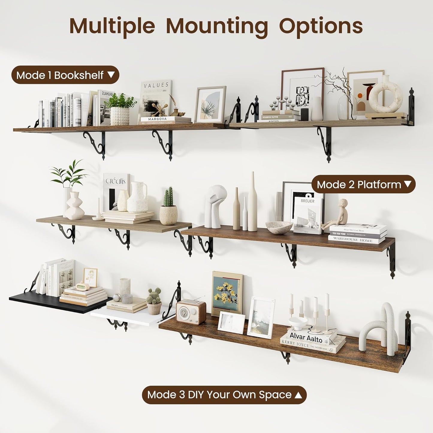 RICHFOCUS 12 Inch Deep Floating Shelves for Wall, 39" W x 12" D Wood Wall Shelves Set of 2, Wide Floating Shelves for Living Room, Bedroom, Kitchen, Bathroom and Decor Storage, Walnut