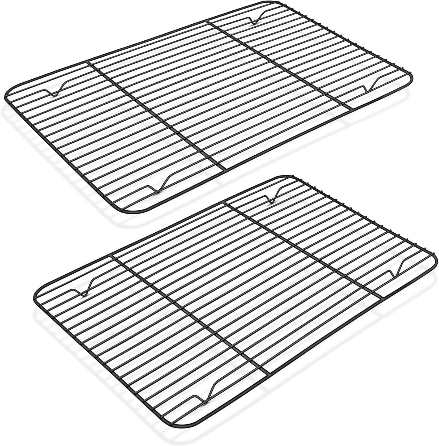 P&P CHEF Cooling Baking Rack Pack of 2, Stainless Steel Cooling Racks for Cooking Baking Roasting Grilling Drying, Dense Wires & Smooth Edge, Easy to clean, Black,15.3" x 11.25"