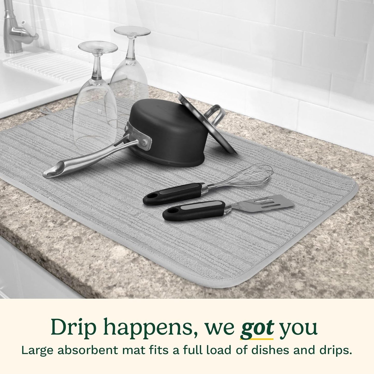 Cuisinart Dish Drying Mats for Kitchen Counter - (2) 18" x 24" Ultra Absorbent Dish Drying Mat XL - Foldable, Machine Washable, Fast Drying Dish Mat (Horizontal Stripes)