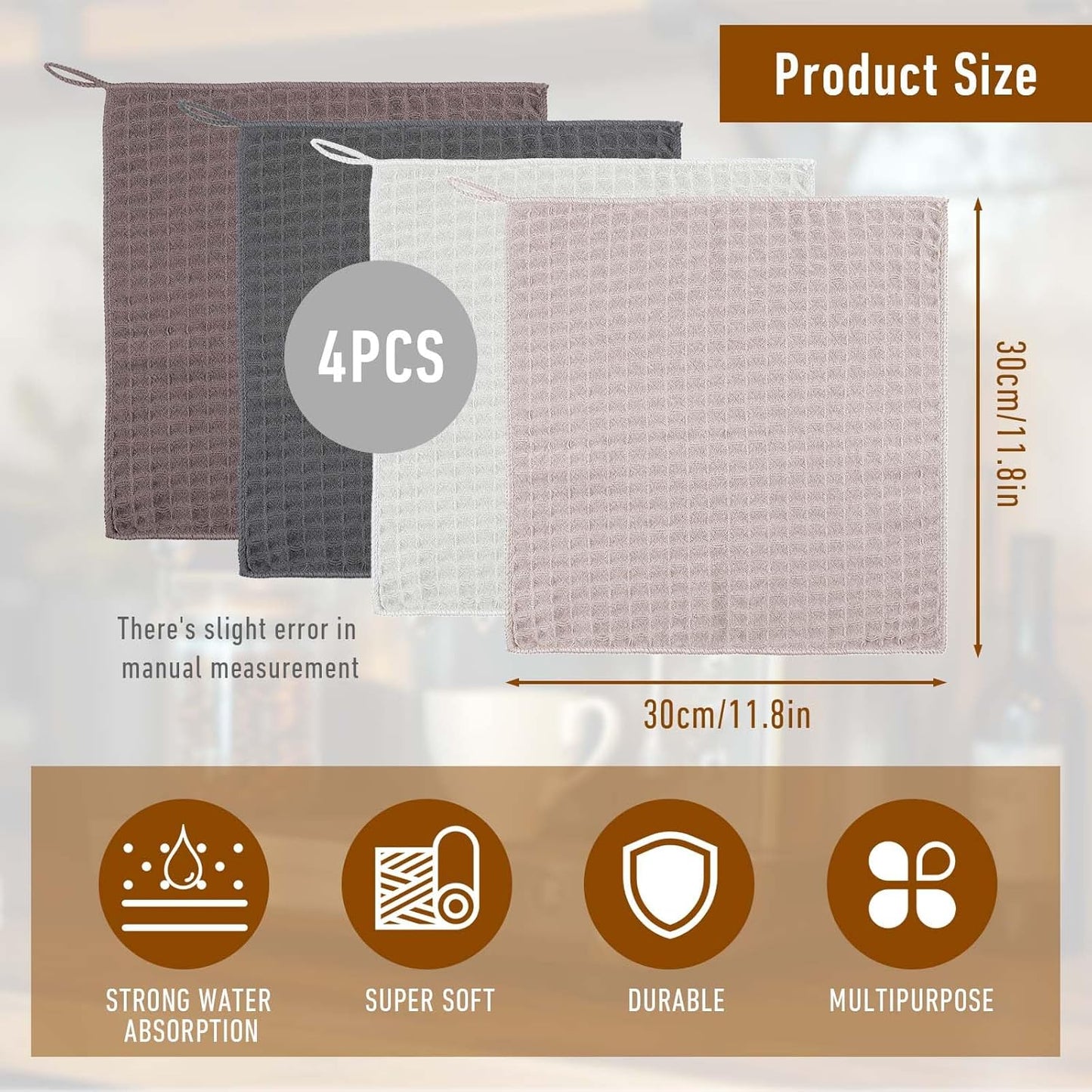 4 Pack Barista Microfiber Cloths 12”x12” Barista Towels Professional Cleaning Towels for Espresso Machines, Steam Wands Countertops Coffee Bar Accessories