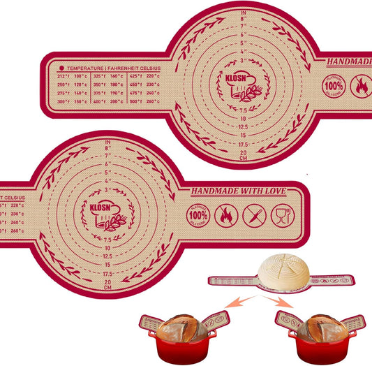 Large Silicone Bread Sling for Dutch Oven, 2 Pack (10" Round) – Non-Stick & 500°F Heat Resistant Sourdough Mat, Easy to Clean, Reusable Food-Grade Sourdough Sling – Fits 7 qt and up Dutch Ovens