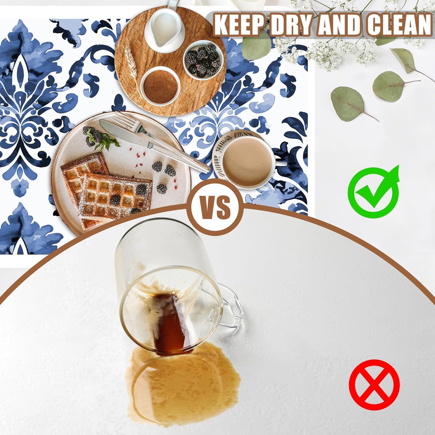 Blue Damask Flower Dish Drying Mat for Kitchen Counter Coffee Bar Mat Hide Stain Absorbent Rubber Backed Drying Rack Pad Espresso Machine Coffee Bar Accessories 15.7 x 23.6 Inch