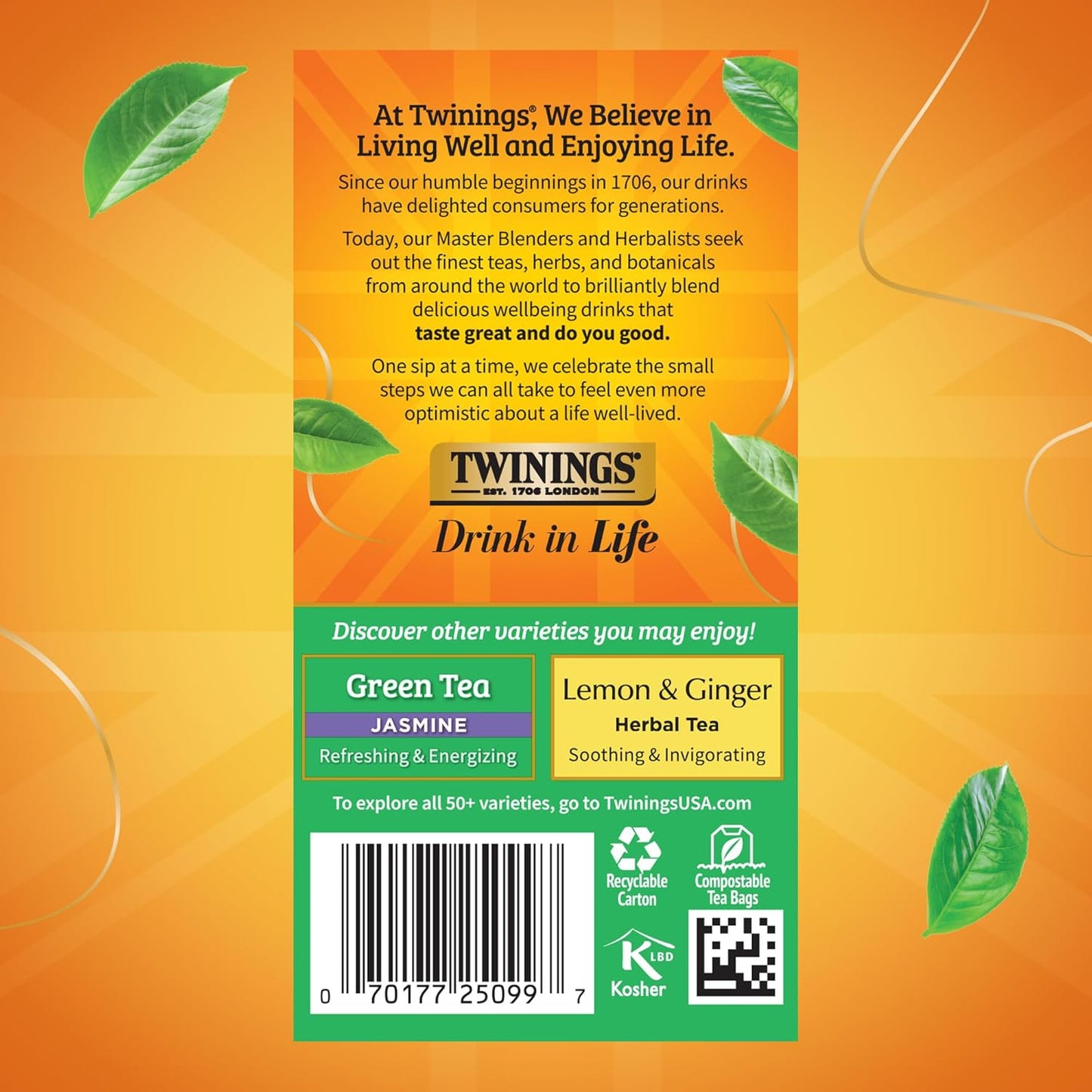 Twinings Green Tea with Lemon Individually Wrapped Bags, 20 Count (Pack of 1), Zesty Citrus Aroma & Flavour, Caffeinated, Enjoy Hot or Iced, 20 Teabags