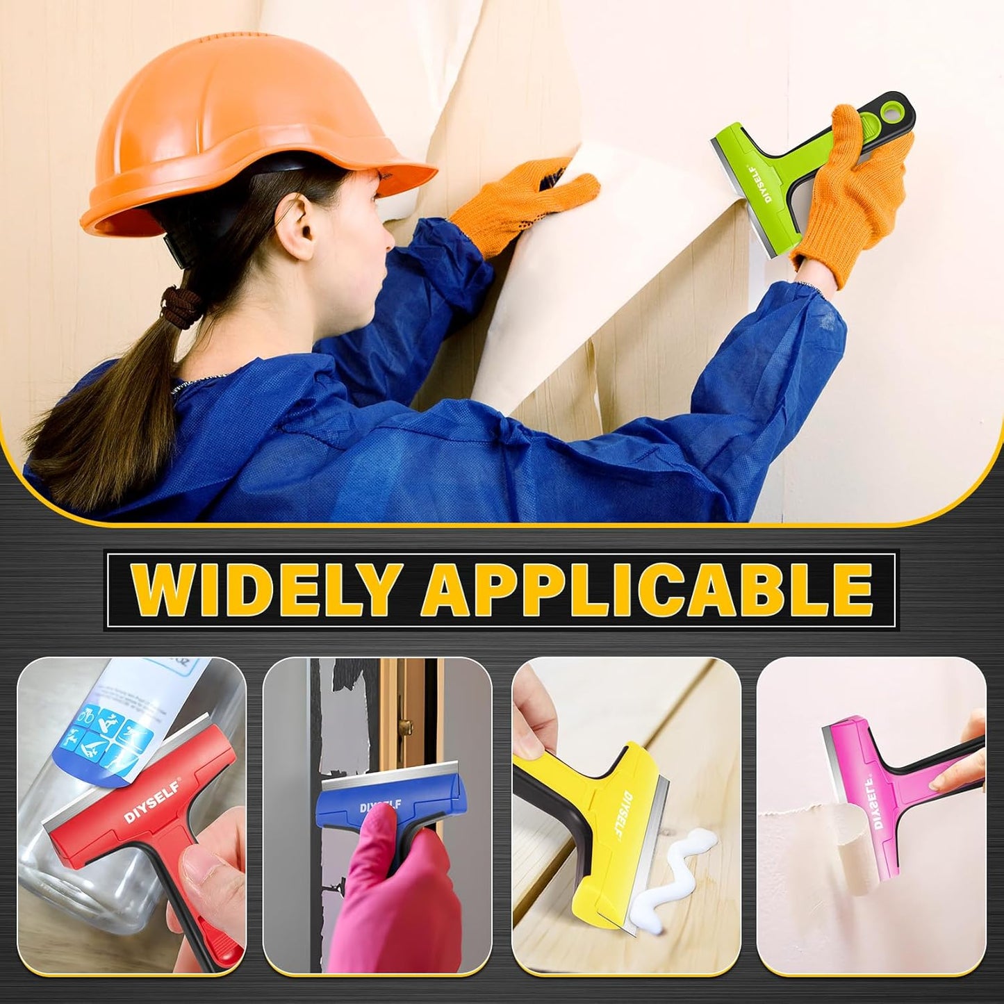 DIYSELF Razor Blade Scraper, 1 PCS Razor Scraper with Handle, Razor Blade Scraper Tool for Glass, Window Scraper with 10 PCS 4″ Blades, Razor Scraper Tool for Cleaning Stovetop, Oven, Shower Glass