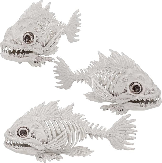 DR.DUDU 3 Pack Skeleton Fish Halloween Decor, Animals Skeleton Decorations Plastic Skull Fish Bones Figure Decor for Outdoor Indoor Bedroom Tank Party Props