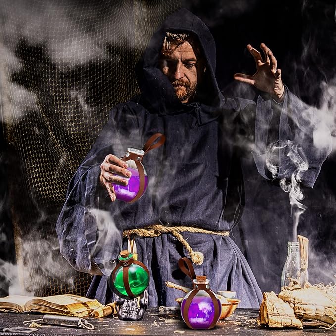 Patelai 6 Pcs Halloween Glass Potion Bottles with Belt Cork Renaissance Witch Costume Accessories Witch Props Potion Bottle for Halloween Party Decor Cosplay DIY Crafts Gift (Brown)