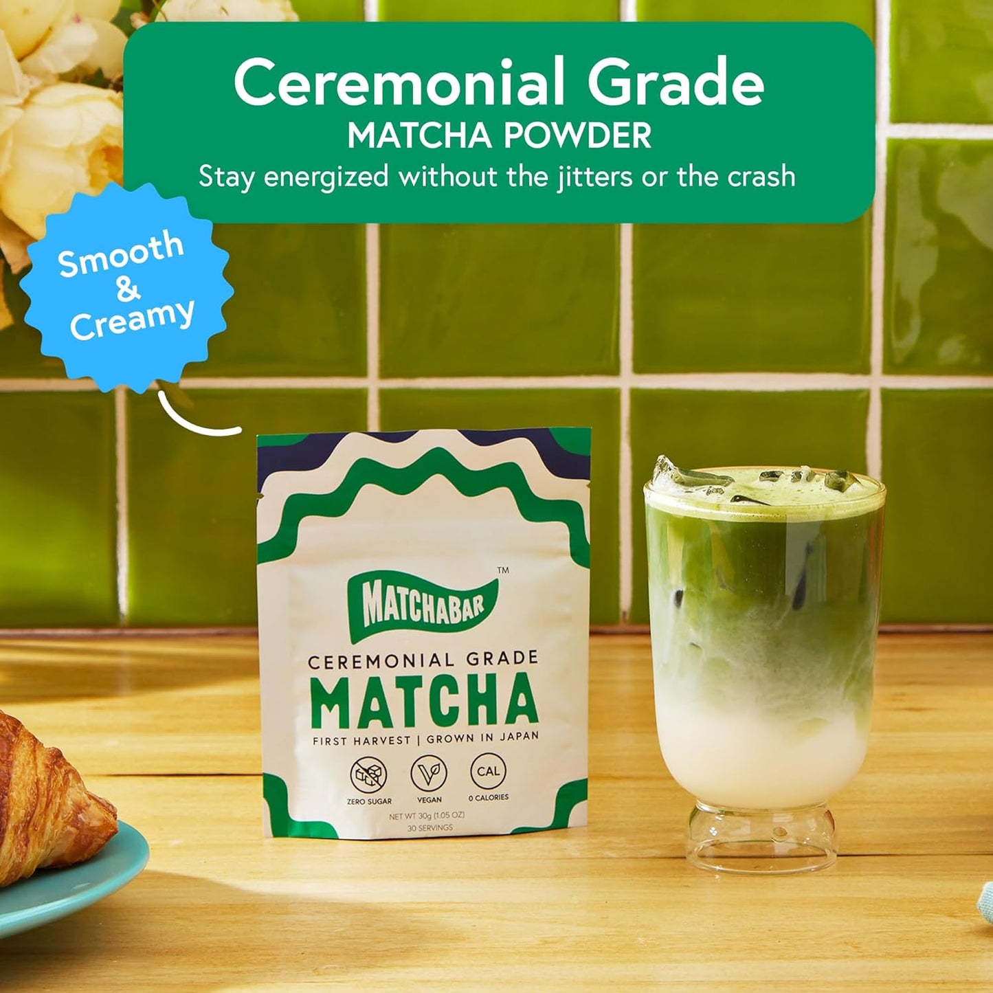 Matchabar Matcha Powder (30g) - Ceremonial Grade Authentic Japanese Matcha Green Tea - Matcha Green Tea Harvested in Japan - Matcha Tea Powder Latte - Zero Sugar, Vegan & 0 Calories