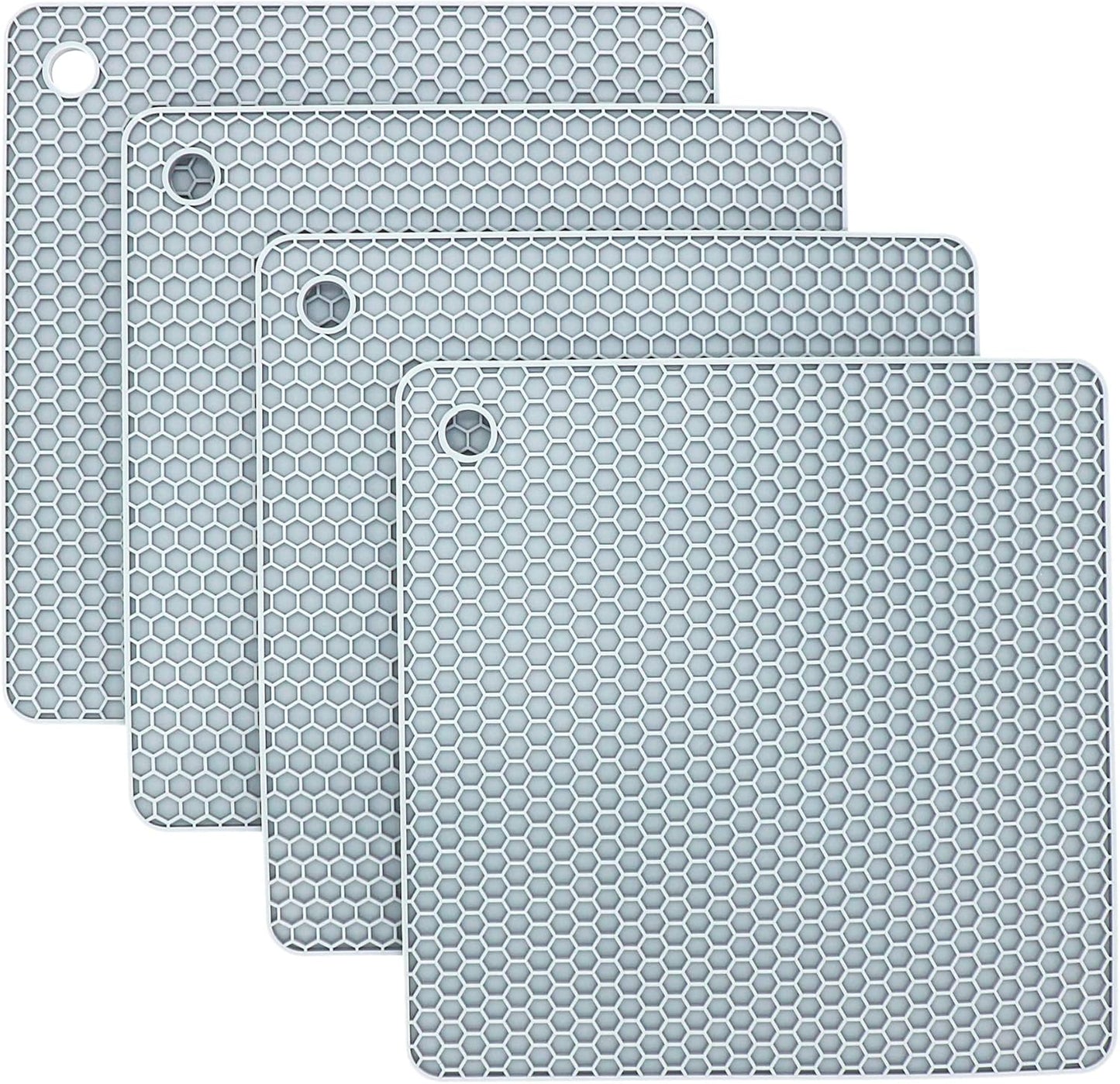Silicone Trivets Mats, Silicone Hot Pads for Pot Holder, Square Trivets for Hot Dishes, Pots and Pans, Multipurpose Hot Pads for Kitchen Counter, Non Slip Heat Resistant Mats Set 4 Light Grey
