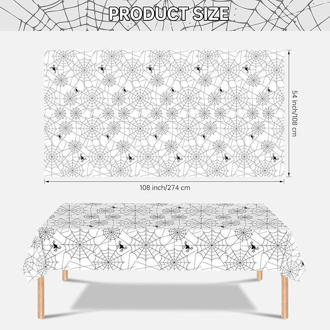 2 Pcs Halloween Tablecloth - Plastic Halloweens Spider Webs Table Cloth, White Disposable Rectangle Spiderweb Table Cover for Halloween Party Decorations Supplies Favors Tables Decor, 108 x 54 Inch