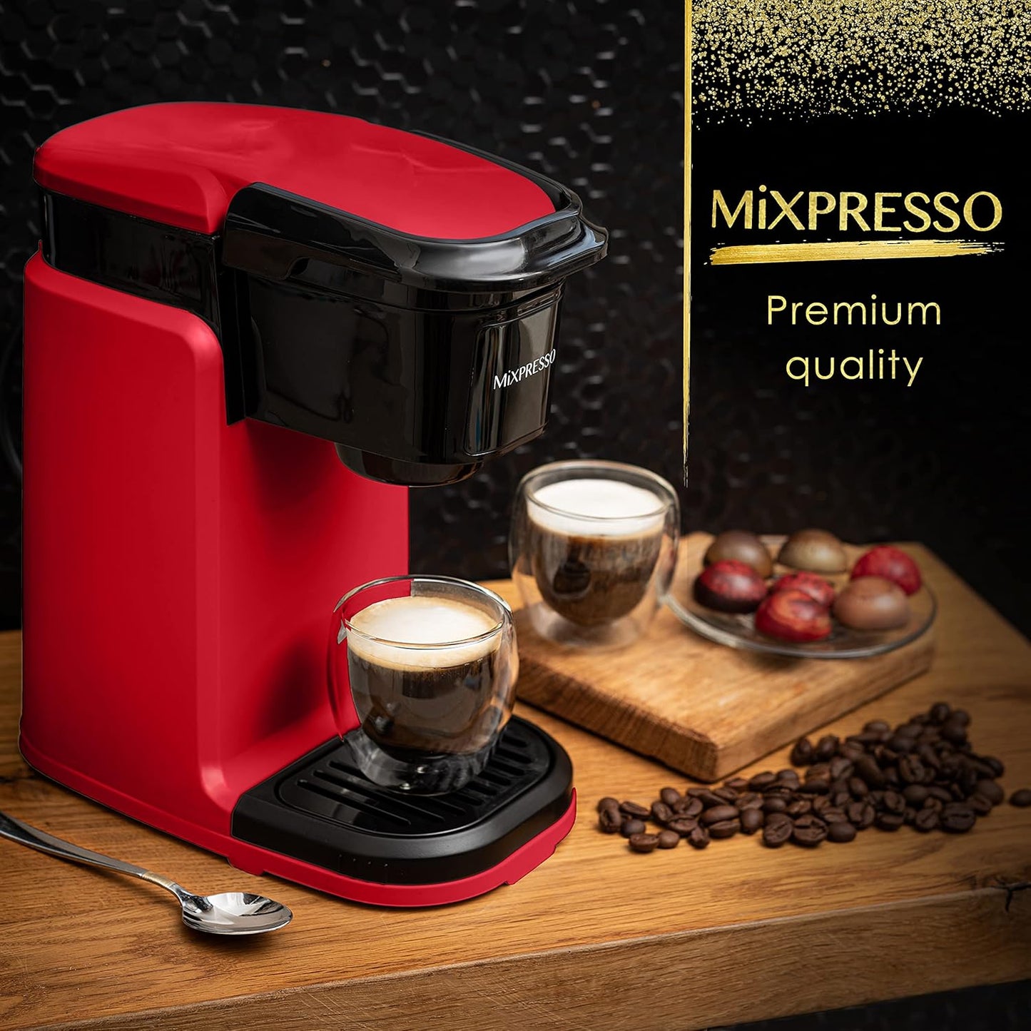Mixpresso Single Cup Coffee Maker, Personal Single Serve Coffee Brewer Machine, Compatible with Single-Cups, Quick Brew Technology, One Touch Function Red Coffee Maker, 12oz One Cup Coffee Maker