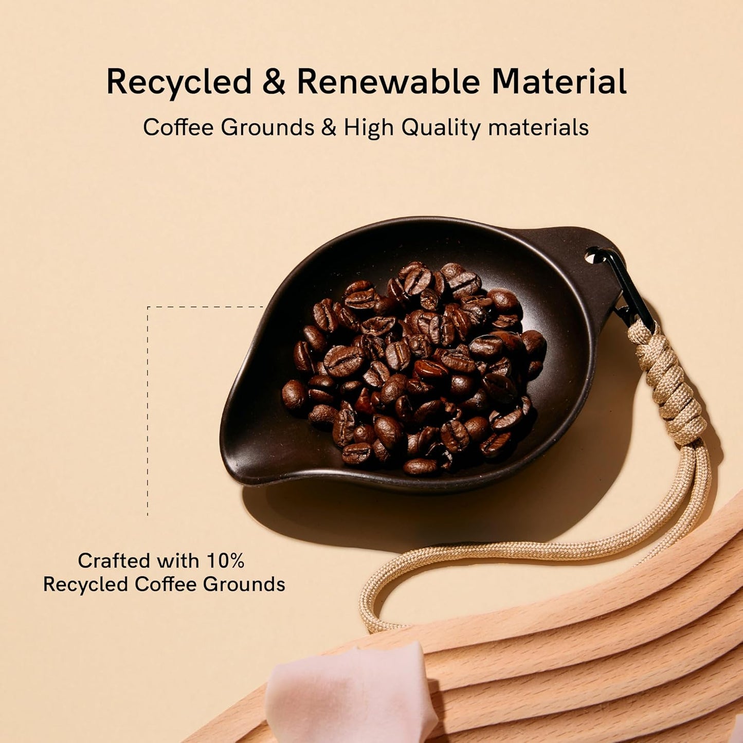 OutIn Coffee Bean Dosing Tray with Strap, Made from a Coffee Ground Composite, Lightweight & Durable