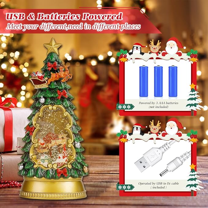 Christmas Snow Globes,with Musical and 6 Hour Timer,Snow Globes Lights, Christmas Indoor Decorations, Christmas Tree Decorations,USB & Battery Powered,Christmas Christmas Santa Claus