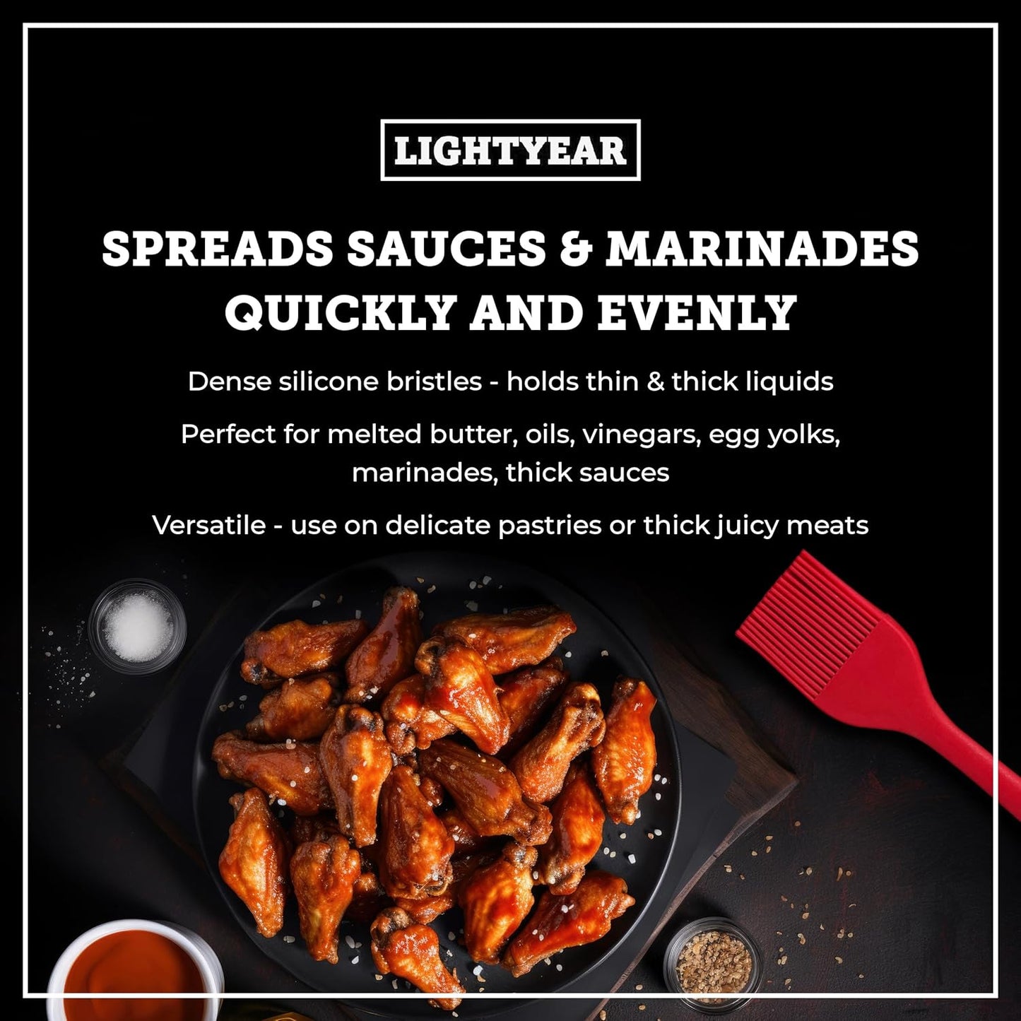 Lightyear Silicone Basting Pastry Brush Set (2 Pcs) ❘ 450°F Heat Resistant Oil Brush for Your Kitchen - Ideal For BBQ’s, Baking & Cooking | 100% Food Grade Silicone - BPA Free & Dishwasher Safe (Red)