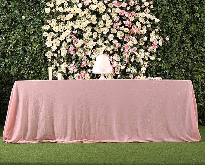 SquarePie Sequin Tablecloth 60 x 120 Inch Pink Sparkly Table Linen for Wedding Party
