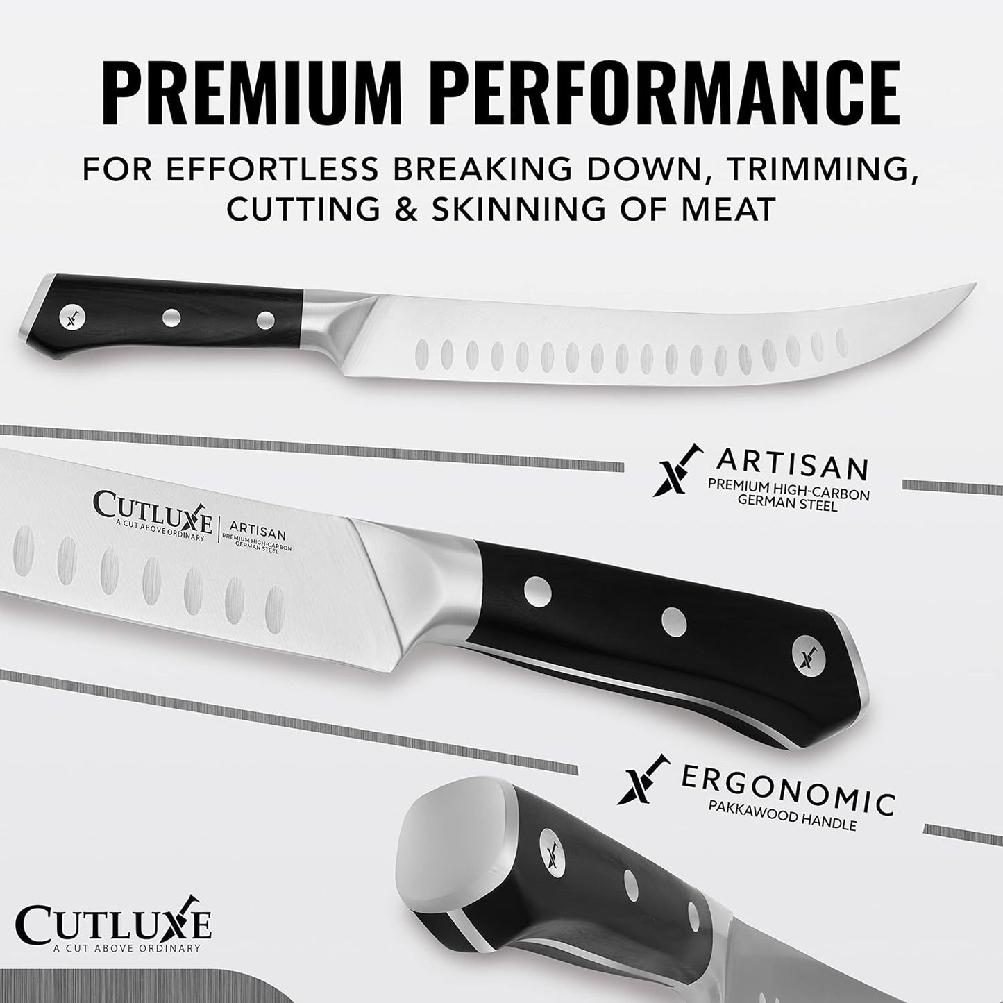 Cutluxe Butcher Knife – 10″ Cimeter Breaking Knife, Razor Sharp Forged High Carbon German Steel, Full Tang Meat Carving Knife, Ergonomic Handle Design – Artisan Series