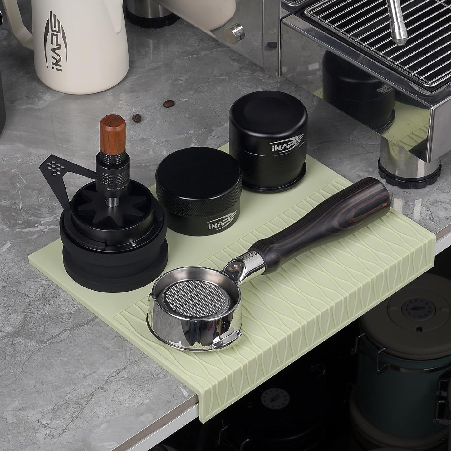 IKAPE Espresso Tamping Mat, Food Grade Silicone Coffee Tamper Mat, Portafilter Tamp Mat Espresso Accessory For Baristas, Waterproof Heat Resistant Tamping Pad Mat for Counter(Light Green)