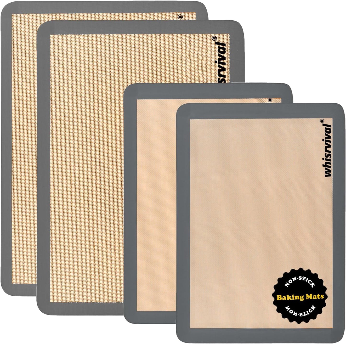 4 Pack Silicone Baking Mat, Non-Stick Silicone Baking Sheet, Food Safe, 480℉ Heat Resistant, 2 Half & 2 Quarter (Grey)