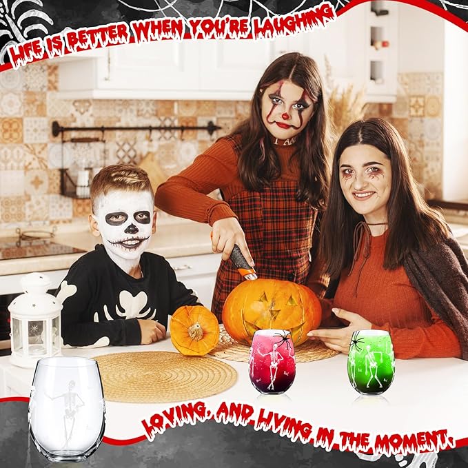 Sliner 2 Pack 17 oz Halloween Skeleton Wine Glasses Gift for Women Skull Shot Glasses Whiskey Drinking Cup for Halloween Party Supplies Birthday Theme Events Spooky Gifts(Skeleton)