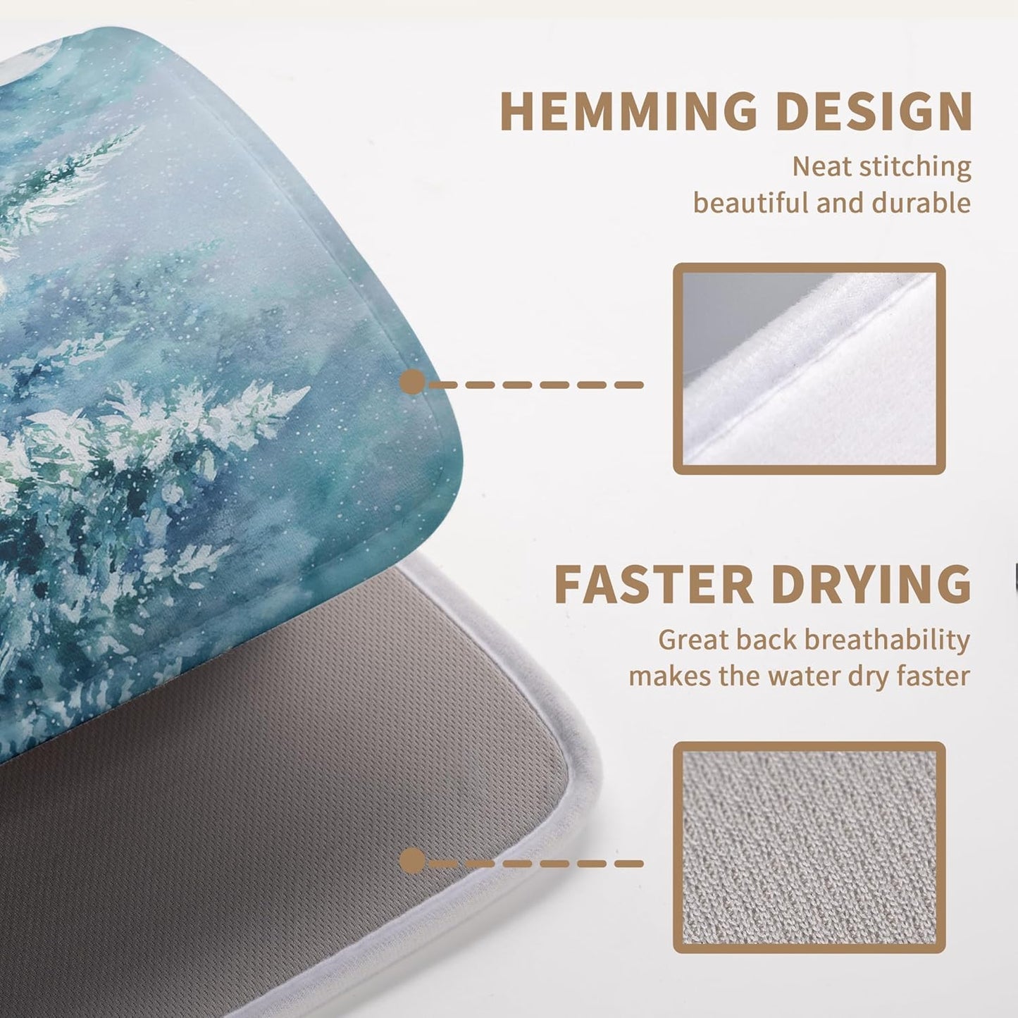 Winter Blue Snowman Dish Drying Mat Christmas Pine Tree Large Kitchen Mats Dish Drying Pad Xmas Absorbent Dish Dryer Mat for Kitchen Countertops Microfiber Drainer Pad Dish Drying Mats (18x24 in)