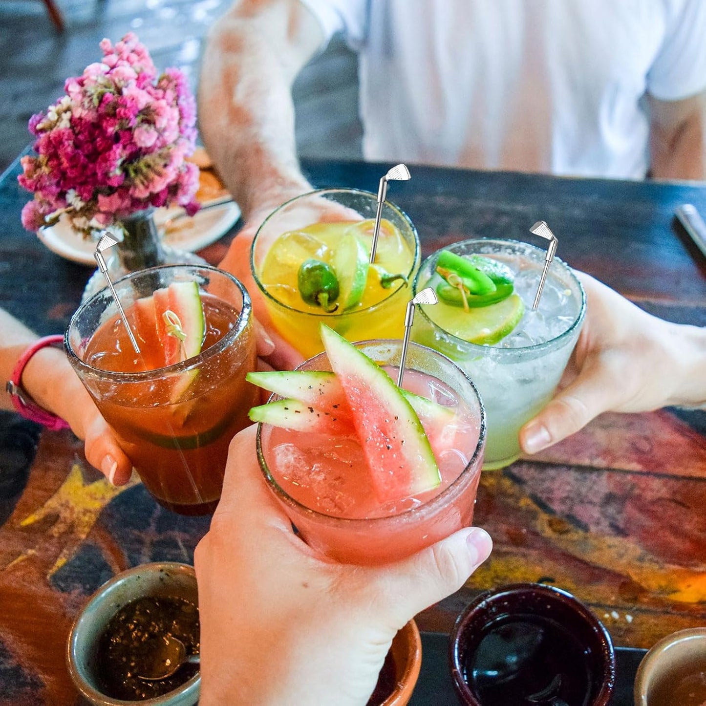 Hushee 20 Pcs Metal Golf Cocktail Stirrers Swizzle Stir Sticks 7.87 Inch Reusable Drink Stirrer Sticks Party Decorations Golf Party Clubhouse and Outing Decorations