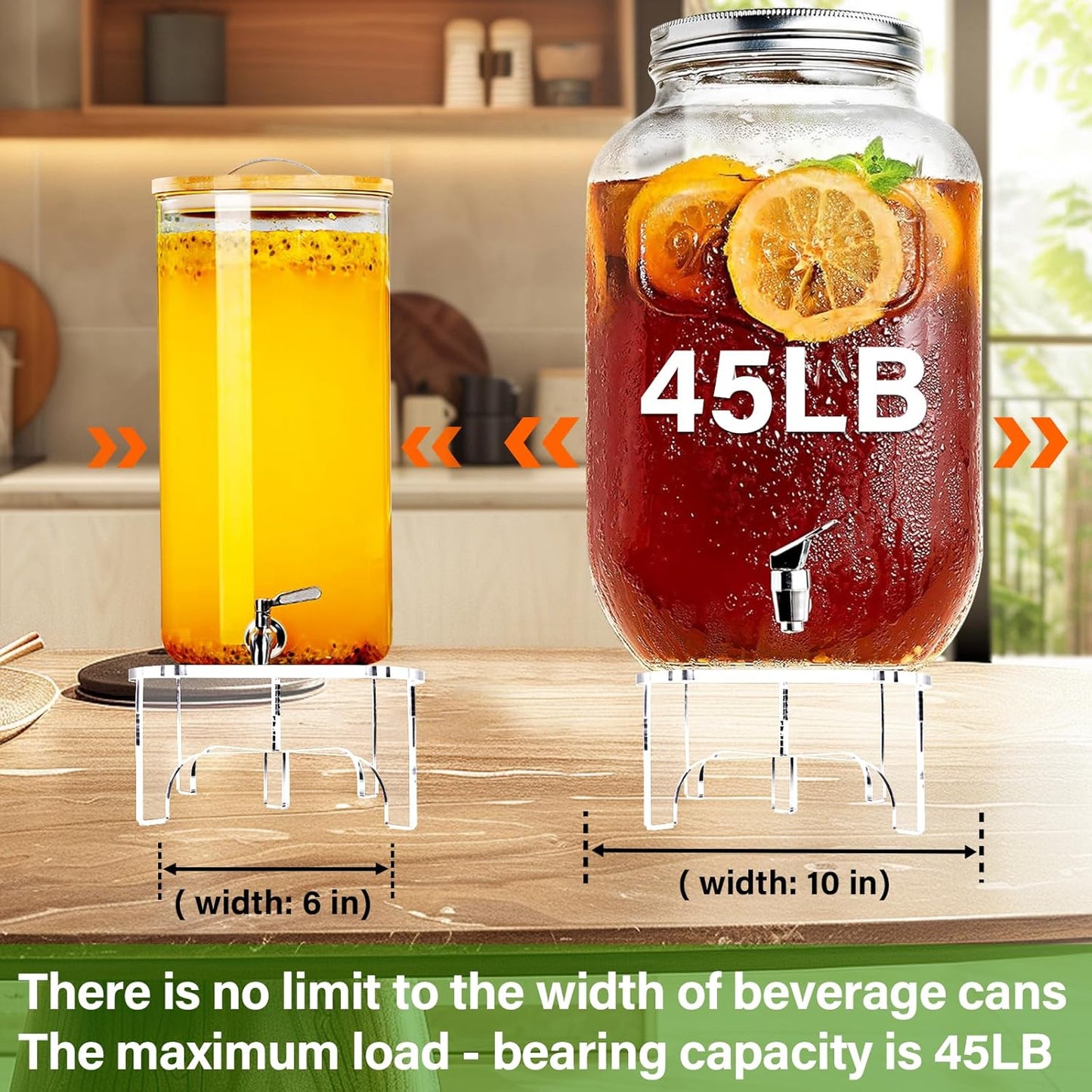 2Pcs Glass Drink Dispenser Stand, Acrylic Stands,Fit Max 8.7 Inch Diameter of Beverage Dispenser Holder, Water Dispenser Stand for Parties and Events, Plant Stands, Cake Stand