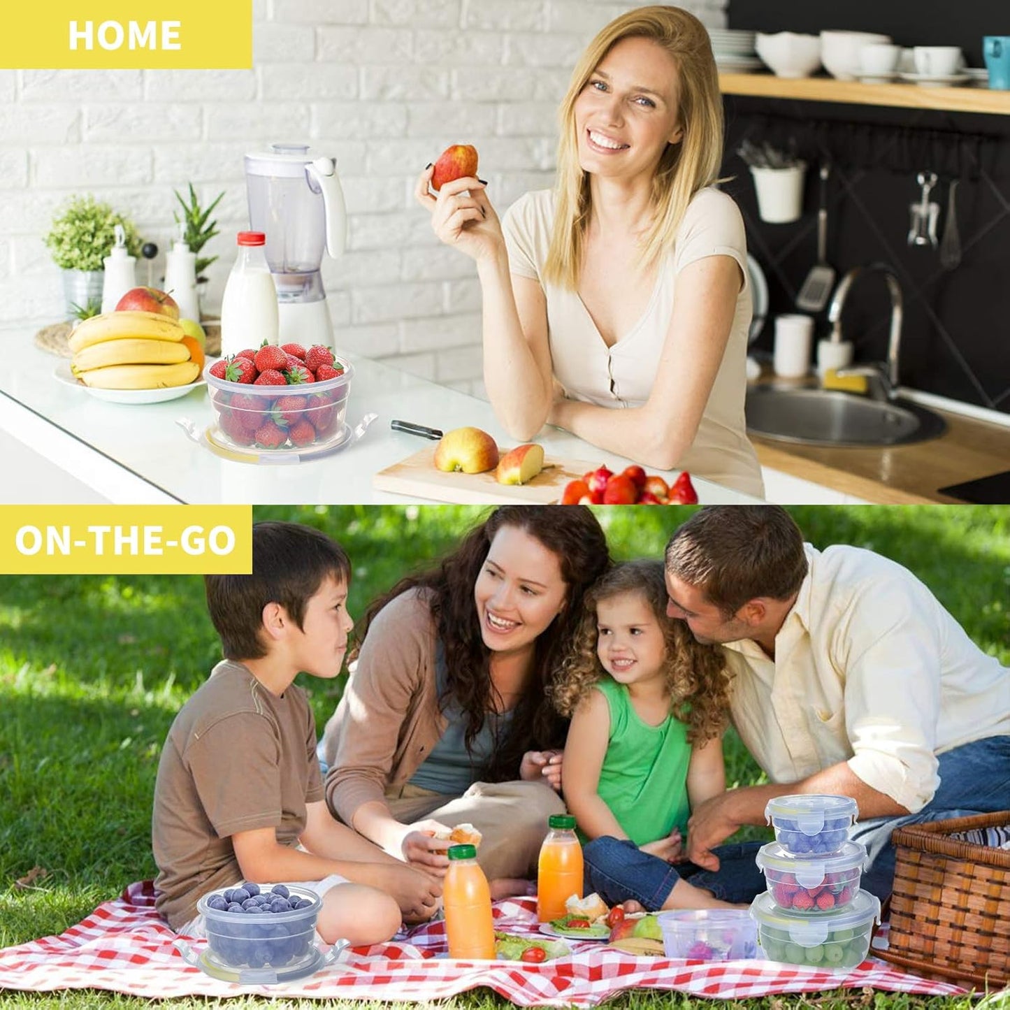 KIGI 6 PACK 10oz Plastic Round Bowls with Lid Leakproof Food Storage Container Set Small Meal Prep Containers Bento Box