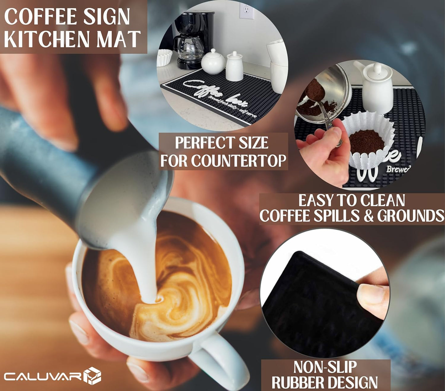 Coffee Bar Mat for Countertop, Large Barista Mat 18x12, Coffee Mat, Kitchen Decor and Accessories Coffee Bar Sign, Durable Kitchen Bartender Mat, Bar Rubber Mat for Home Bar, Cocktail Rubber Mat