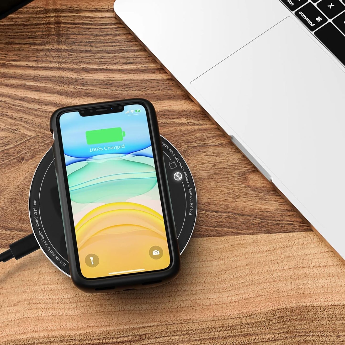 APEKX Self-Heating Ceramic Coffee Mug - Stable 130°F Temperature, 15W Wireless Phone Charging, 12.8 fl oz Capacity - USB-C Enabled. (Black)