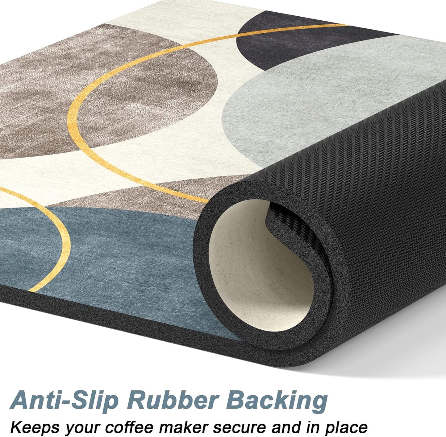 Rnivvi Coffee Mat, 12" x 19" Cute Boho Theme Coffee Bar Mats for Espresso Machine Station Accessories and Organizer, Hide Stain Rubber Backed Absorbent Dish Drying Pad for Kitchen Counter, Circle