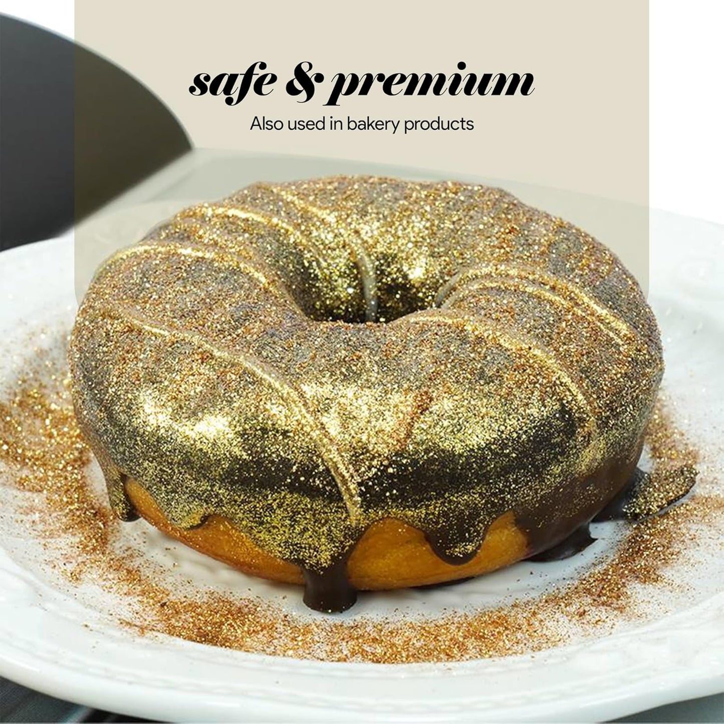 BeePoint Gold Edible Luster Dust 15g - Food Grade, Vibrant Color Shimmer Powdered Dust for Drinks, Cocktails, Cake Decorating, Baking, Chocolates, Candy, Sweets, & Cookies - Vegan & Gluten Free