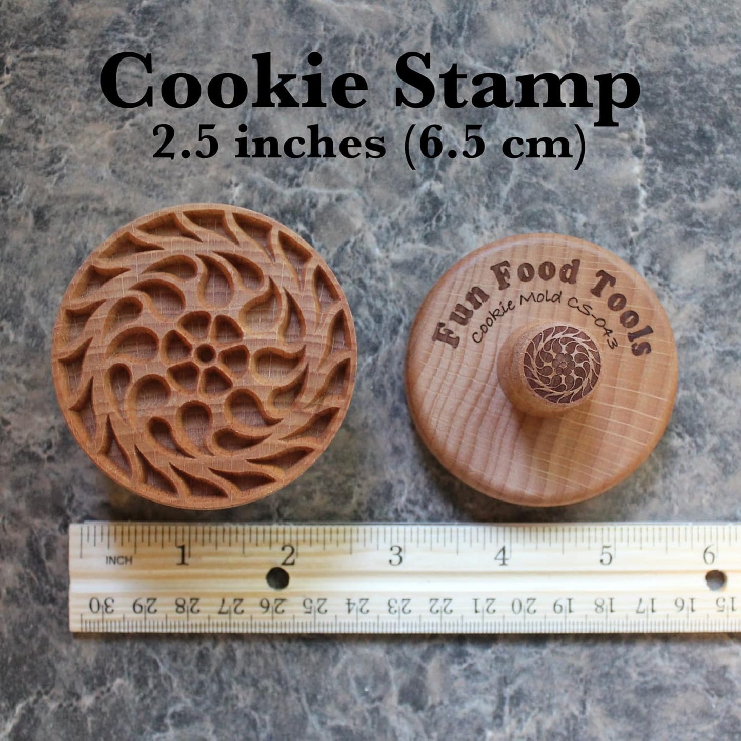 Wood Cookie Stamp, 2.5 Inch (Floral Spiral CS-043)