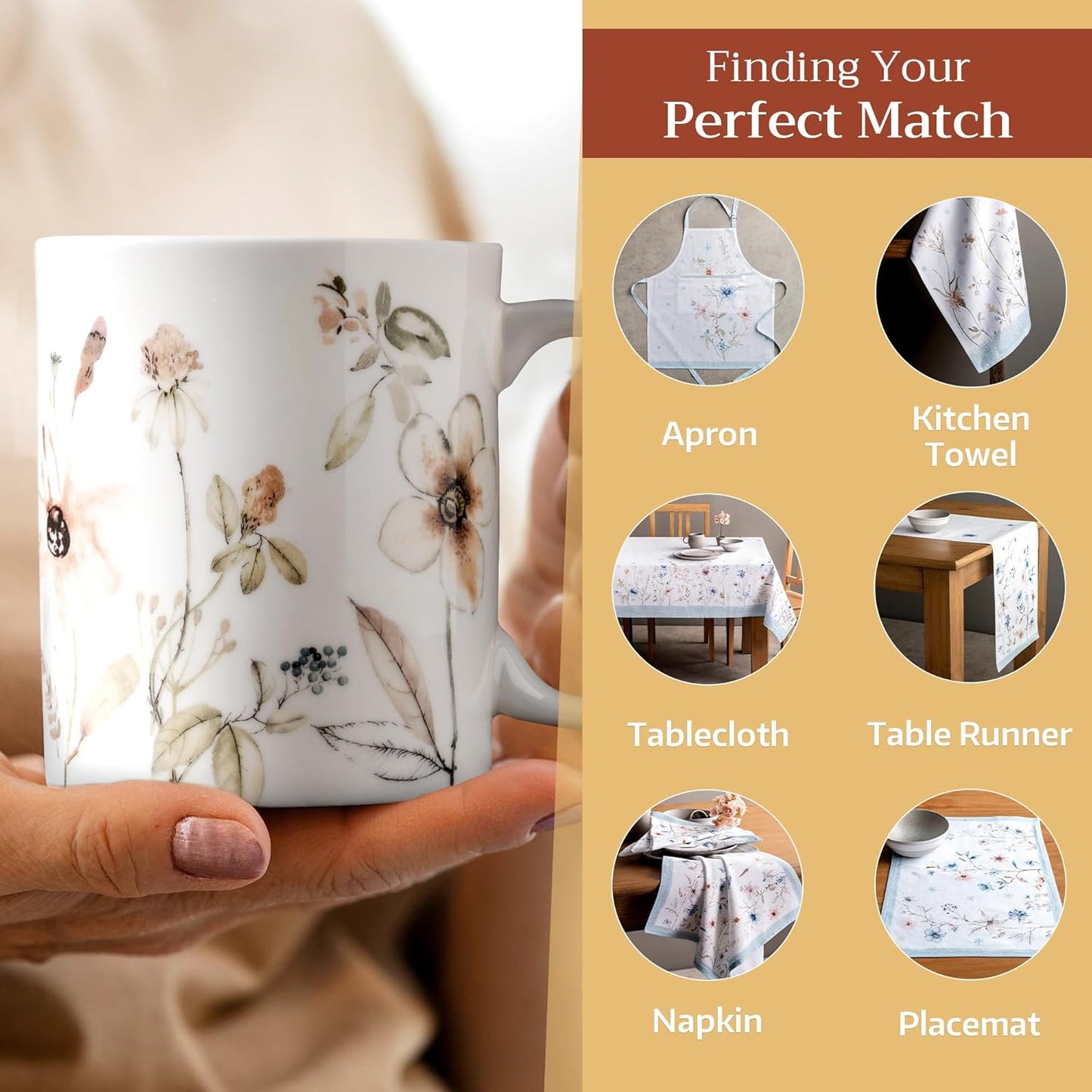 Maison d' Hermine Coffee Mug with Handles Fine Bone China Mugs Pack of One Tea Cups for Hot Beverages Cappuccino Latte Home Office Perfect for Gift (Ice Florals - Romantic Morning, 15 Ounce)