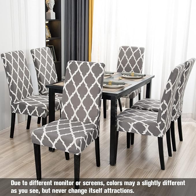 JQinHome Chair Covers for Dining Room 6 Pack, High Stretch Removable Washable Parsons Chair Slipcover for Home Party Hotel Wedding Ceremony (Grey White)