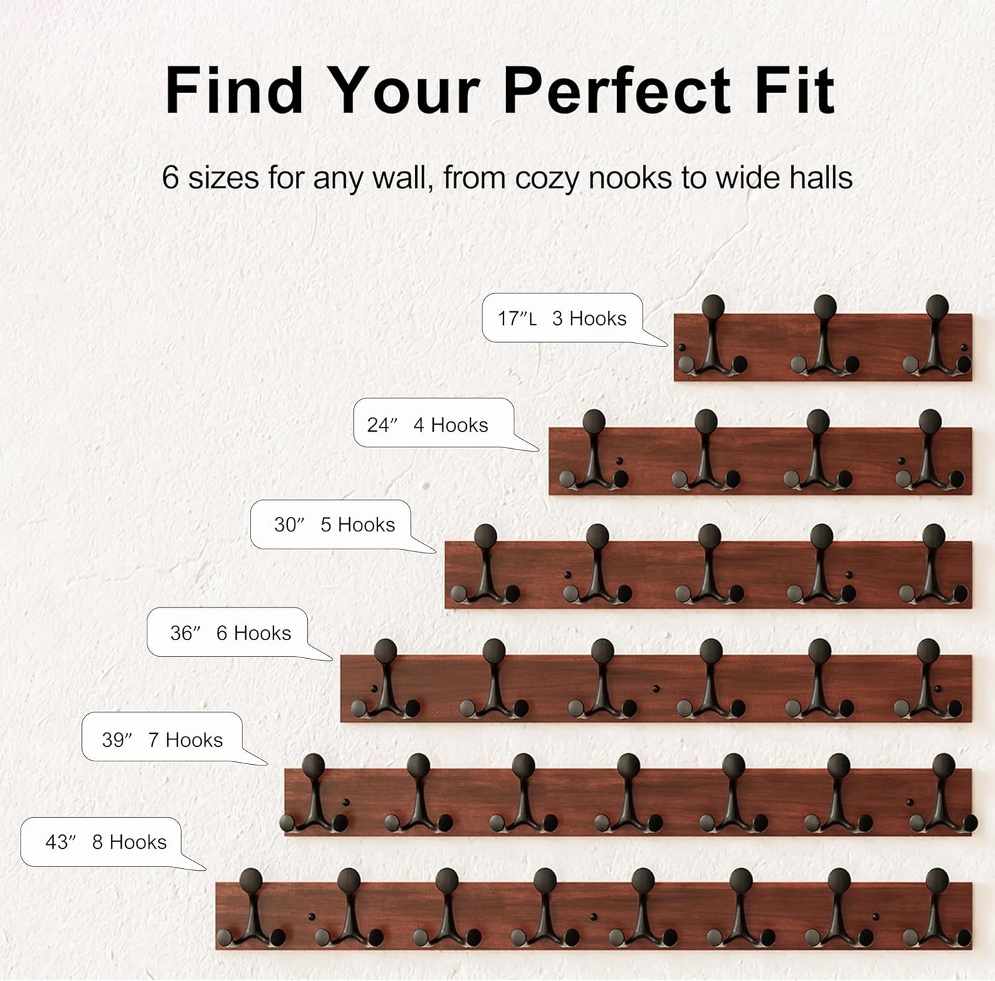 SKOLOO 36-Inch Cherry Wood Coat Rack Wall Mount with 6 Triple Hooks - Ideal for Family Entrances, Classrooms, and Pet Supplies Storage - Perfect Coat Hooks for Wall