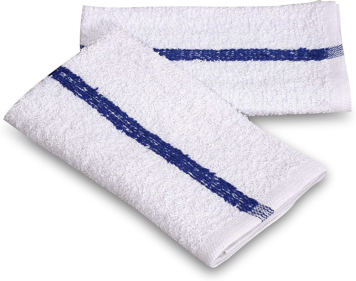 GOLD TEXTILES 120 PC New Cotton Blend White Restaurant Bar Mops Kitchen Towels 28oz (10 Dozen) (120, Blue Stripe)
