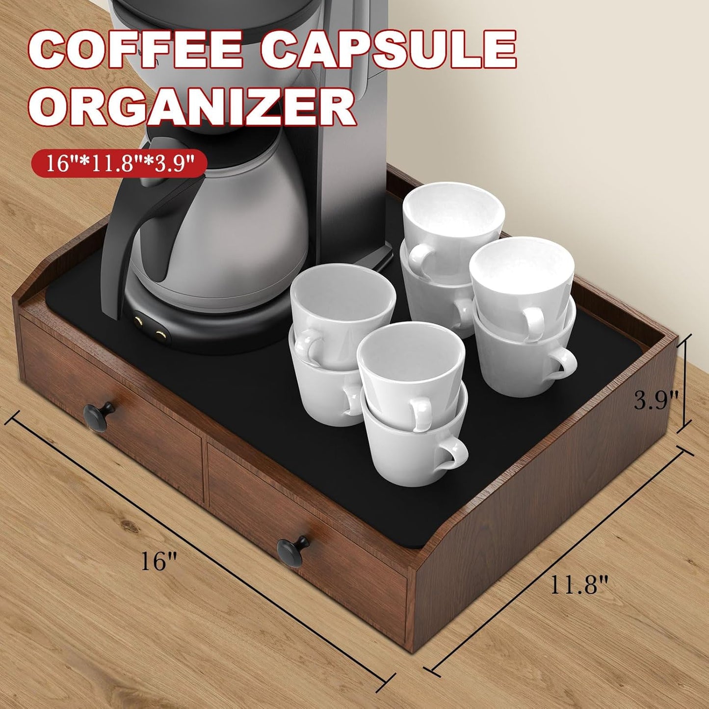 Wooden Coffee Pod Holder & Organizer - Coffee Station Organizer for Counter, Coffee Pods and Tea Organizer Holder Compatible with Keurig Pod & K-Cup | 30 Pod Capacity