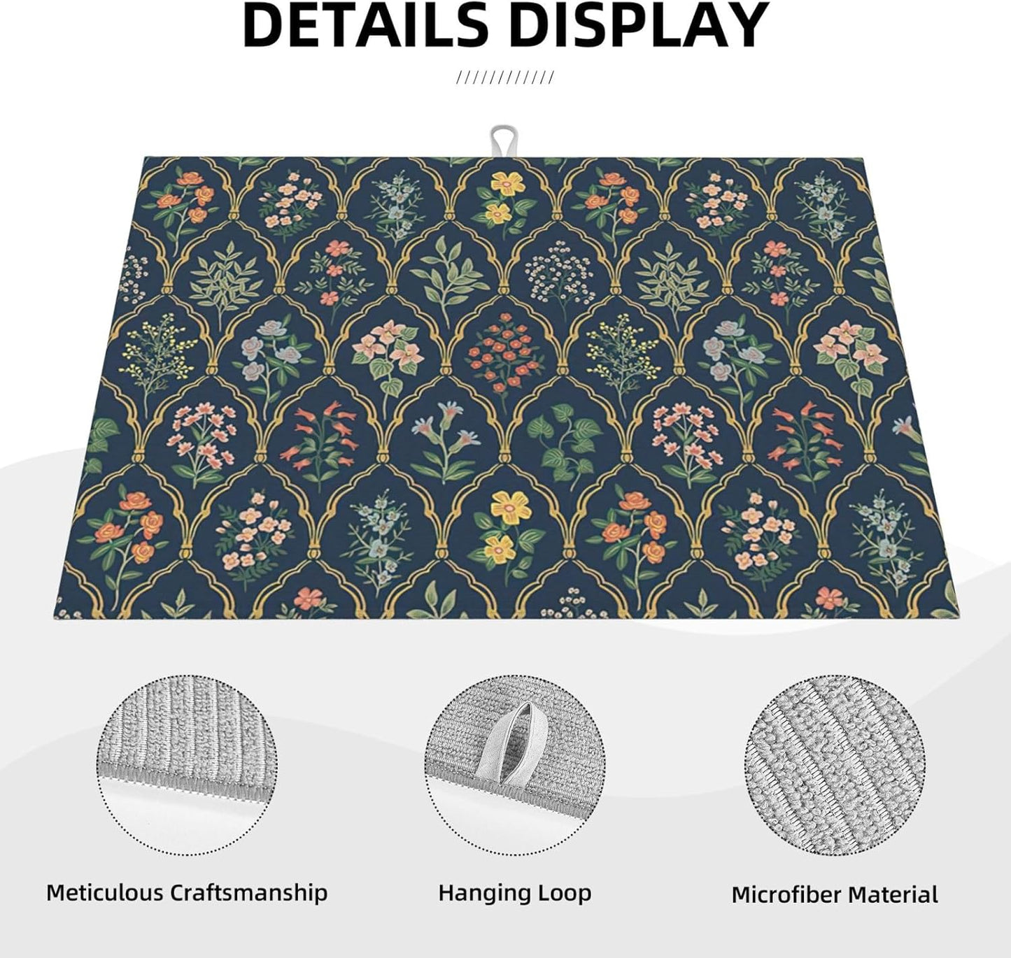 2Pcs Dish Drying Mats Faucet Mats Sets Large Size Coffee Mats Sink Faucet Mat Splash Guard for Kitchen Counter Bathroom Sink Coffee Bar Kitchen Decor (Vintage Flowers, 18"x24" 15" x 5.5"Set)