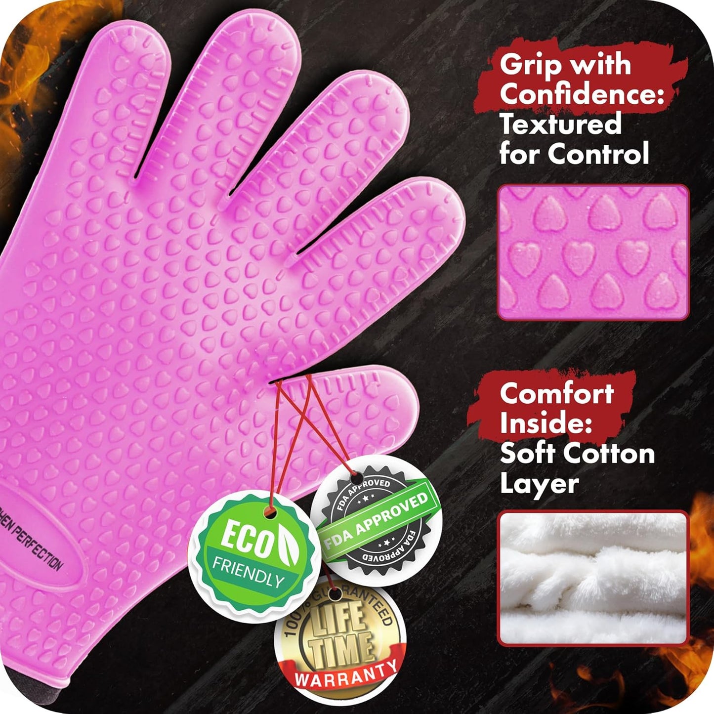 KITCHEN PERFECTION S Silicone Smoker Oven Gloves -Extreme Heat Resistant BBQ Gloves -Handle Hot Food Right on Your Grill Fryer Pit|Waterproof Oven Mitts |Superior Value Set+3 Bonuses