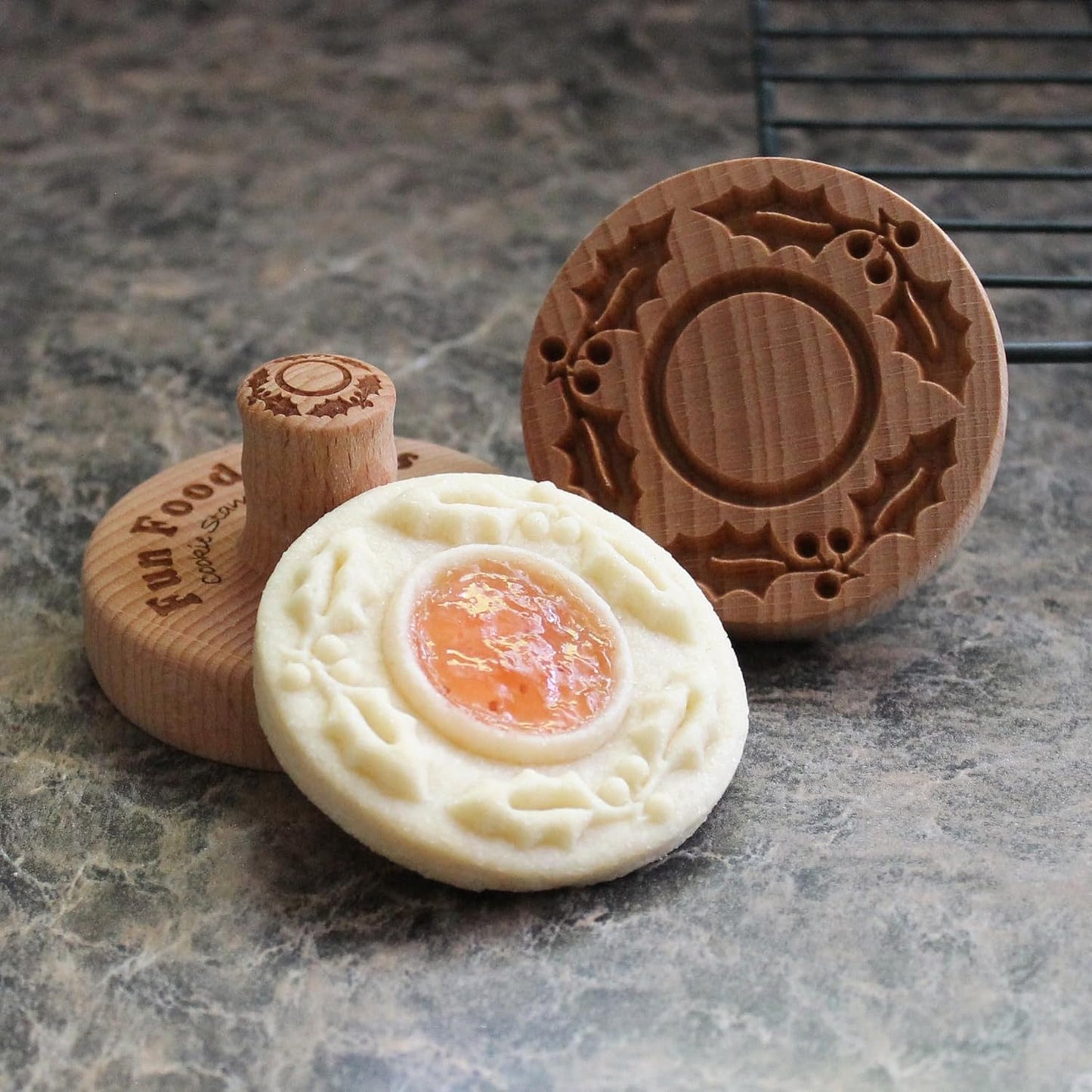 Wood Cookie Stamp, 2.5 Inch (Holly Jolly CS-099)