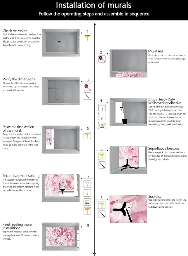 WFBHUA-Pink Floral Wallpaper Mural Peony Flower Wallpaper for Girls Bedroom Wall Murals(Not Peel and Stick)