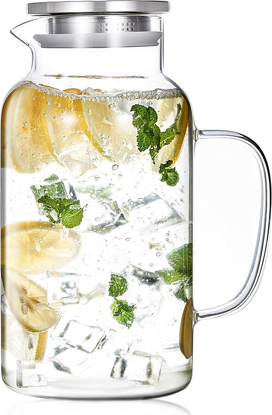 Glass Pitcher, 1 Gallon/3.8L Glass Water Pitcher with Lid and Spout, Heat/Cold Resistant Borosilicate Glass Water Carafe for Coffee, Juice and Homemade Beverage