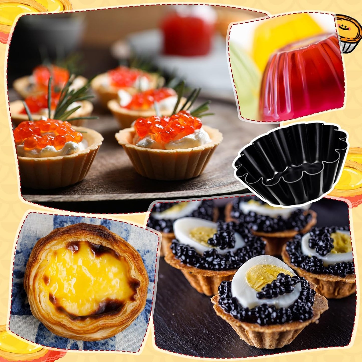 LemonRoad 16 Pcs Egg Tart Molds, Non-stick Carbon Steel Tart Pans, Mini Pie Moulds, Muffin Cupcake Pudding Baking Cup Maker - for Pies, Chinese Egg Tarts, Cakes (2.6 Inch)