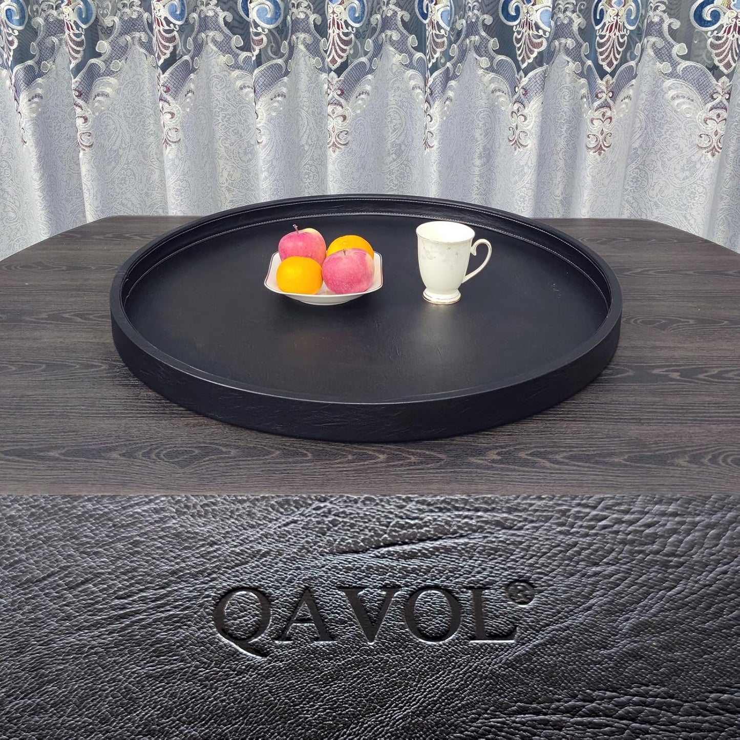 25x25 High-End Light Luxury Leather Round Oversized Tray - Ottoman Coffee Food Serving for Family Dinner, Outdoor Picnic & Party Essentials | Versatile Home Decor Tray(25 inch Black)
