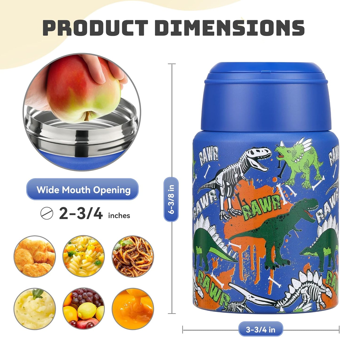 Soup Thermo for Hot Food Kids 16oz Insulated Food Jar Leakproof Thermo Lunch Container for Kids Wide-Mouth Stainless Steel Lunch Box for School with Handle Folding Spoon(3+)