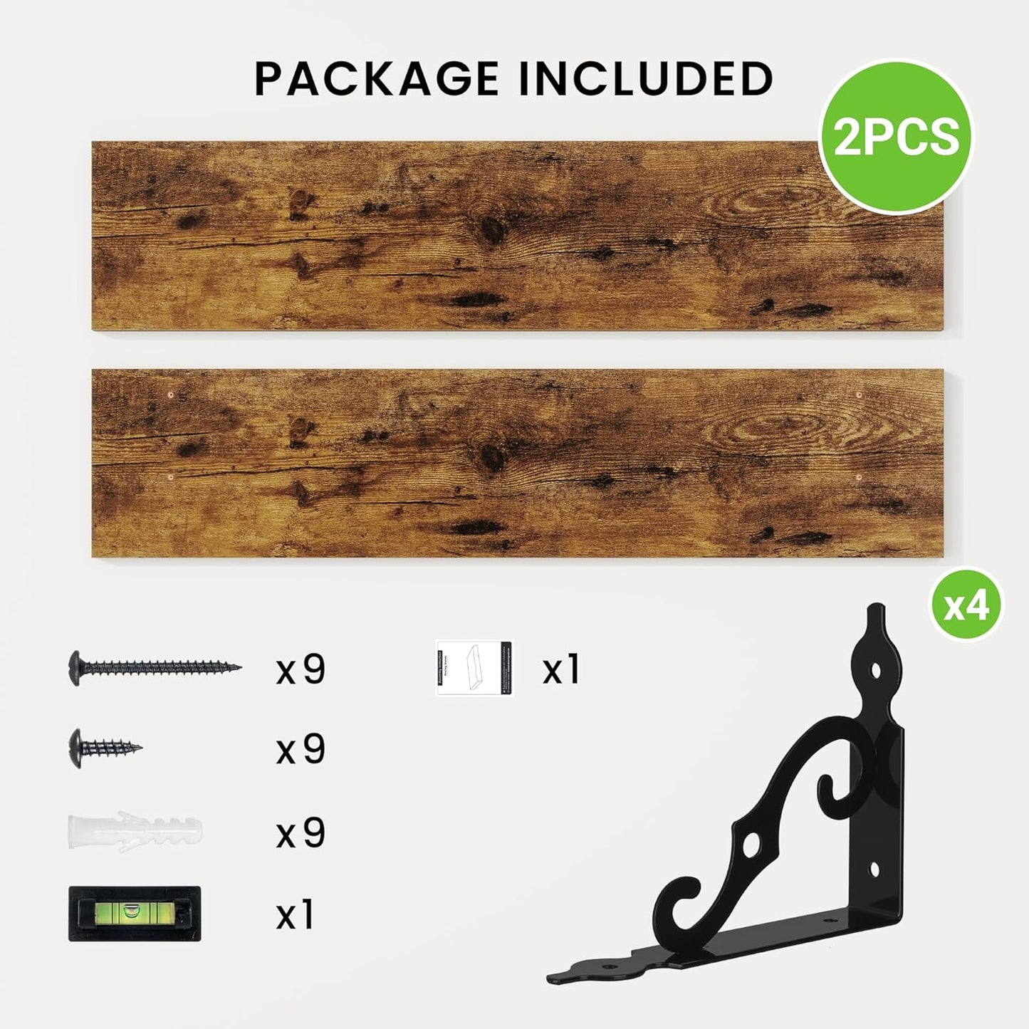 RICHFOCUS Floating Shelves for Wall Decor, 35.4W x 8D Wall Shelves Set of 2, 8 Inch Deep Rustic Wood Shelves Wall Mounted with Brackets, Long Shelves for Living Room Bedroom Kitchen, Rustic Brown