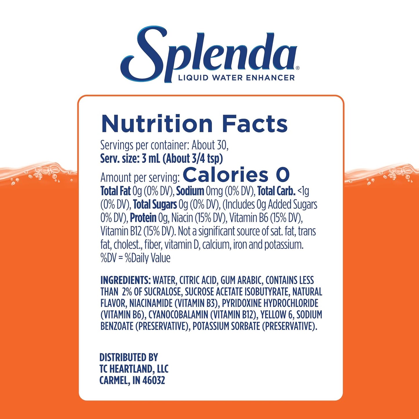 SPLENDA Liquid Water Enhancer Drops, Sugar Free, Zero Calorie, Natural Flavor, Concentrated Drink Mix, 3.11 Fl Oz Each Bottle (Mandarin Orange, 1 Pack)